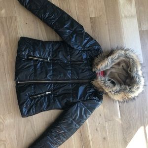 Black winter jacket with fur hood